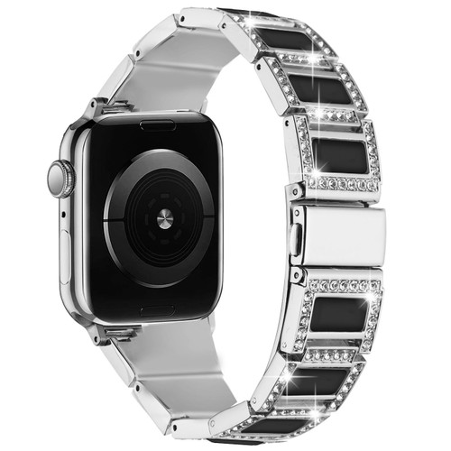 Opal Series Zinc Alloy Rhinestone Decor Bracelet Band for Apple Watch 49mm / 45mm / 44mm / 42mm - Silver Black