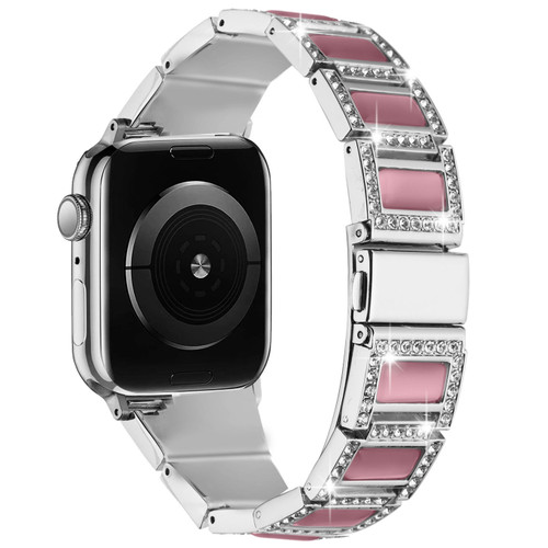 Opal Series Zinc Alloy Rhinestone Decor Bracelet Band for Apple Watch 49mm / 45mm / 44mm / 42mm - Silver Pink