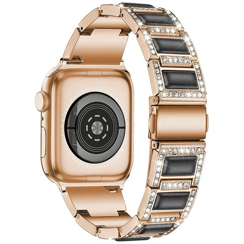 Opal Series Zinc Alloy Rhinestone Decor Bracelet Band for Apple Watch 41mm / 40mm / 38mm - Rose Gold Black