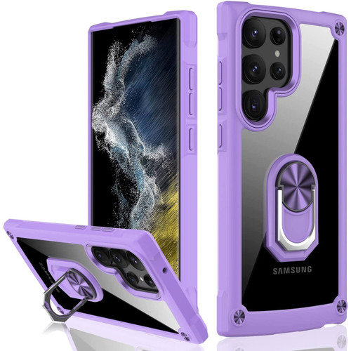 Tough Shield Snap-on Transparent Case with Ring Grip for Samsung Galaxy S23 Ultra - Purple