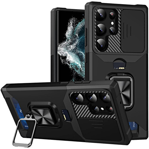 Military Grade All-In-One Ring Stand Card Case for Samsung Galaxy S23 Ultra - Black