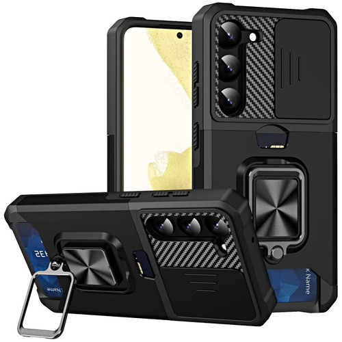 Military Grade All-In-One Ring Stand Card Case for Samsung Galaxy S23 - Black