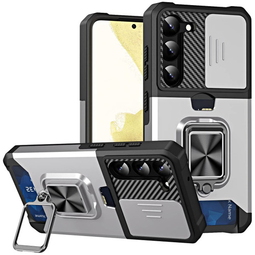 Military Grade All-In-One Ring Stand Card Case for Samsung Galaxy S23 - Silver