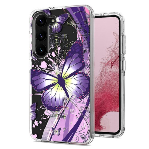 Butterfly Series Dual Layer Transparent Hybrid Case for Samsung Galaxy S23 Plus - Purple Pink