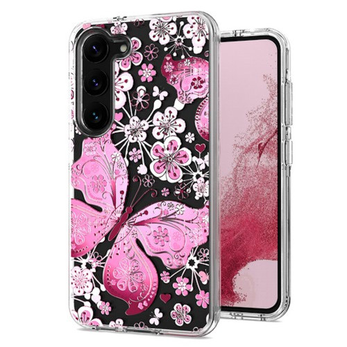 Butterfly Series Dual Layer Transparent Hybrid Case for Samsung Galaxy S23 Plus - Pink