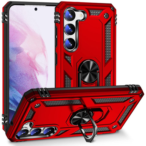 Military Grade Hybrid Case with Ring Grip for Samsung Galaxy S23 Plus - Red