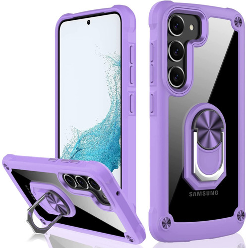 Tough Shield Snap-on Transparent Case with Ring Grip for Samsung Galaxy S23 Plus - Purple