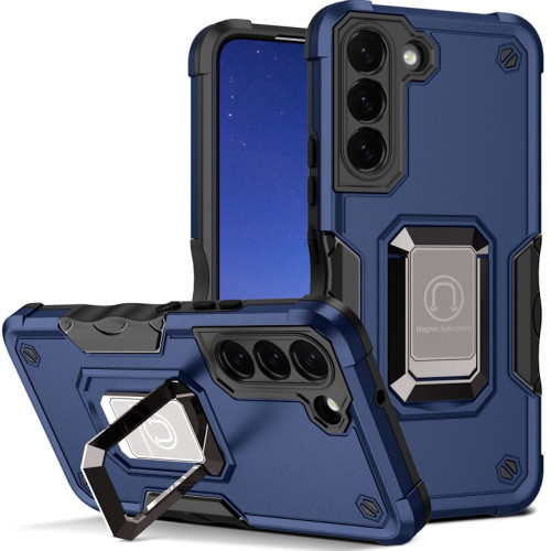 Military Grade Shockproof Hybrid Armor Case with Ring Grip for Samsung Galaxy S23 - Navy Blue