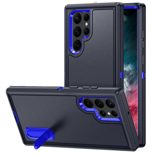 Military Grade TUFF Hybrid Armor Case with Kickstand for Samsung Galaxy S23 Ultra - Black Blue