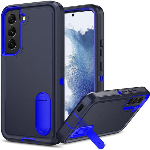 Military Grade TUFF Hybrid Armor Case with Kickstand for Samsung Galaxy S22 5G - Black Blue