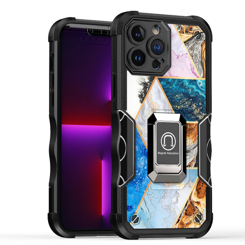 Military Grade Shockproof Hybrid Armor Case with Ring Grip for iPhone 14 Pro - Marble