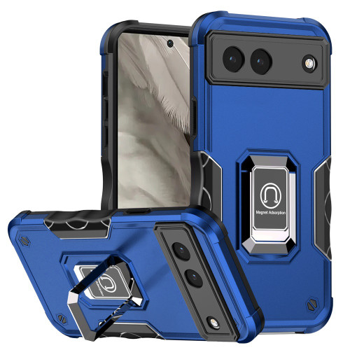 Military Grade Shockproof Hybrid Armor Case with Ring Grip for Google Pixel 7a - Blue