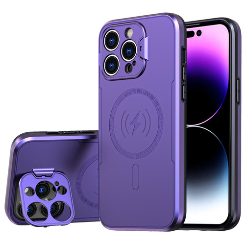 MagSafe Compatible Hybrid Case with Camera Ring Stand for iPhone 14 Pro Max - Purple