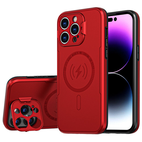 MagSafe Compatible Hybrid Case with Camera Ring Stand for iPhone 14 Pro Max - Red