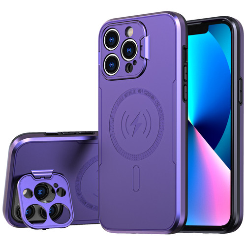 MagSafe Compatible Hybrid Case with Camera Ring Stand for iPhone 13 Pro Max - Purple