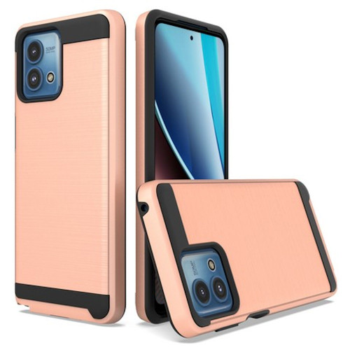 Brushed Textured Hybrid Armor Case for Motorola Moto G Stylus 5G 2023 - Rose Gold