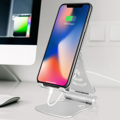 Adjustable Aluminum Desktop Stand for Smartphones and Tablets - Silver