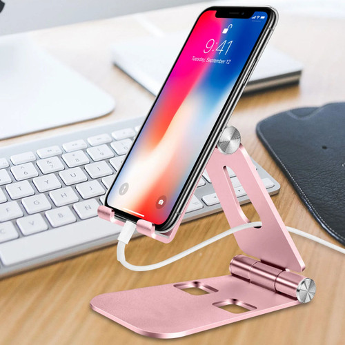Adjustable Aluminum Desktop Stand for Smartphones and Tablets - Rose Gold