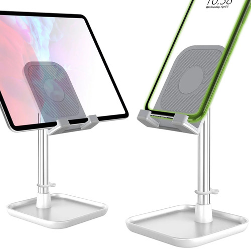 Heavy Duty Adjustable Desktop Stand with Mini Shelf for Smartphone and Tablet - Silver