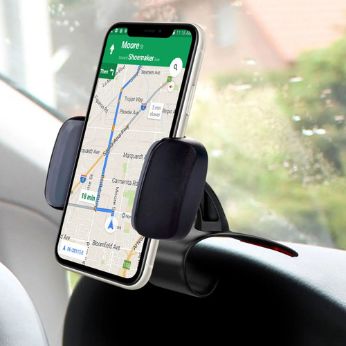 Dashboard Clip Mount Phone Holder with Non-Slip Clamp and 360 Degree Rotation - Black