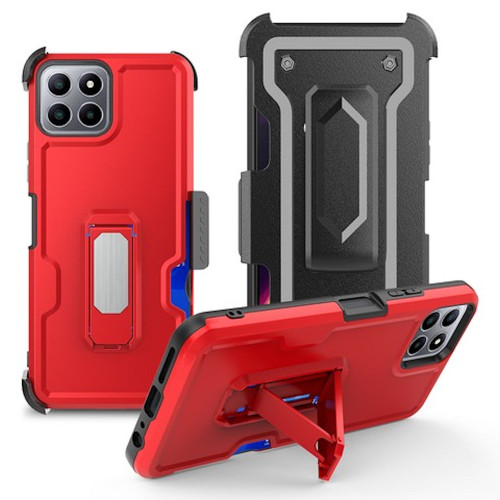 Ultra Rugged Hybrid Kickstand Case with Card Slot and Belt Clip Holster for Celero 5G Plus - Red