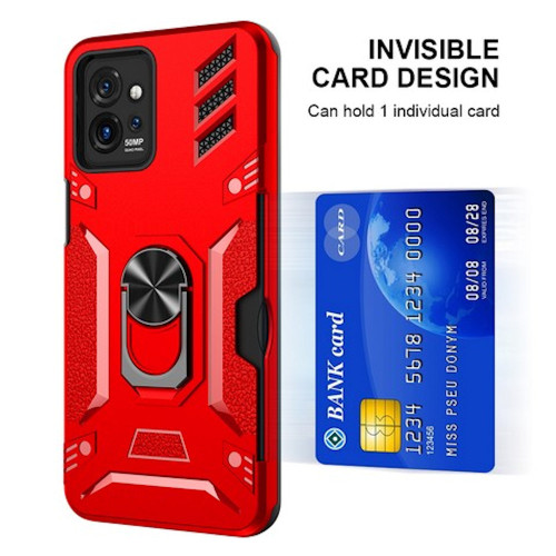 Tough Ring Grip Case with Card Slot for Motorola Moto G Power 5G 2023 - Red