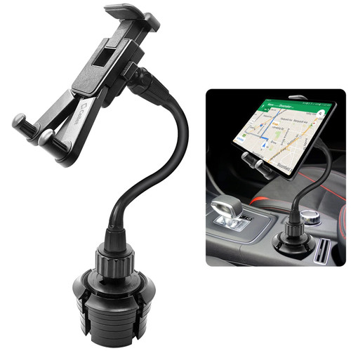 Heavy Duty Cup Holder Mount with Flexible Gooseneck and 360 Degree Rotation for Tablets - Black