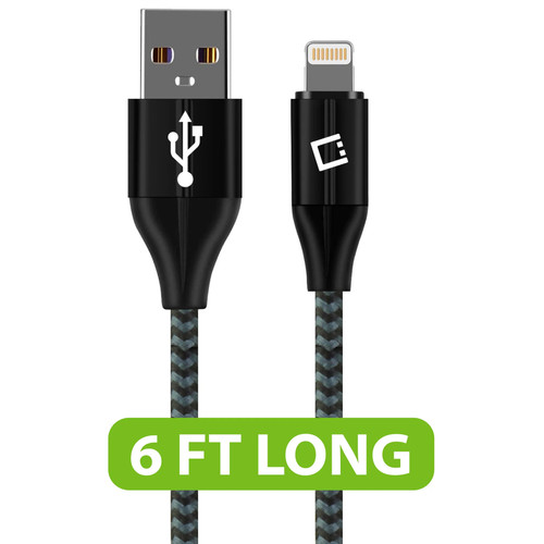 6 ft. Nylon Braided MFi Certified Lightning Connector to USB-A Charge and Sync Cable - Black