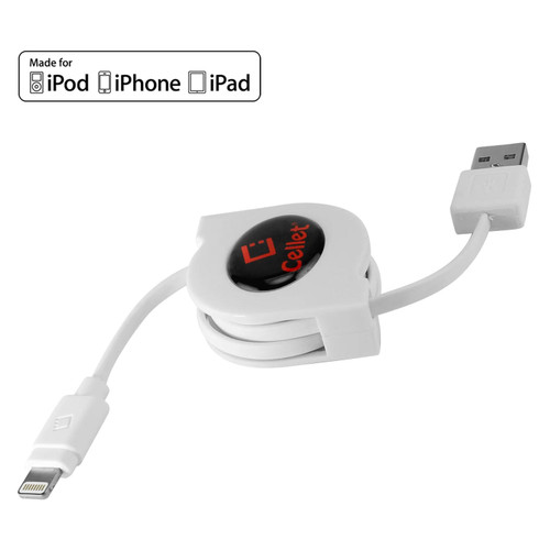 Retractable MFi Certified Lightning Connector to USB-A Charge and Sync Flat Cable - White