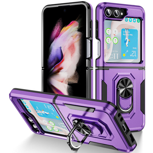 TUFF Shockproof Hybrid Armor Case with Ring Grip for Samsung Galaxy Z Flip 5 - Purple