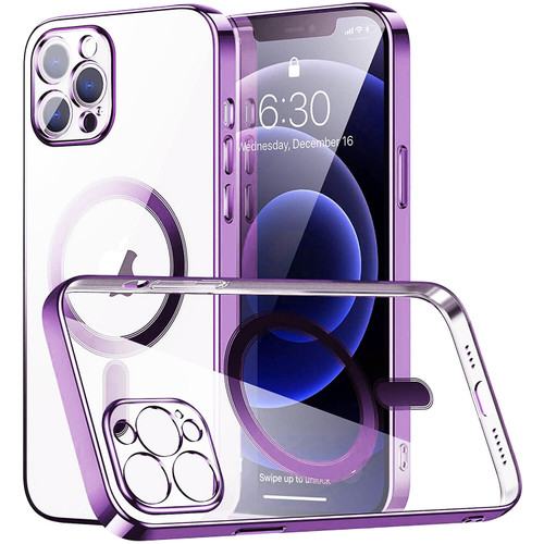 MagSafe Compatible Electroplated Transparent TPU Case for iPhone 15 Pro Max - Purple