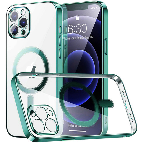MagSafe Compatible Electroplated Transparent TPU Case for iPhone 15 Pro Max - Green
