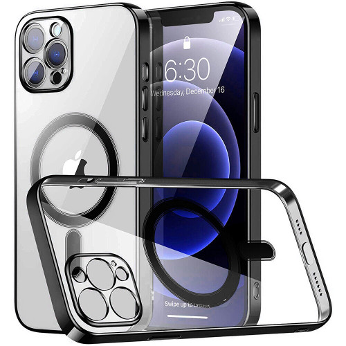 MagSafe Compatible Electroplated Transparent TPU Case for iPhone 15 Pro - Black