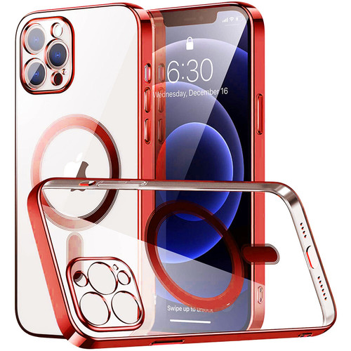 MagSafe Compatible Electroplated Transparent TPU Case for iPhone 15 - Red