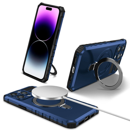 Hybrid Armor Case with MagSafe Ring Stand for iPhone 15 Plus - Navy Blue