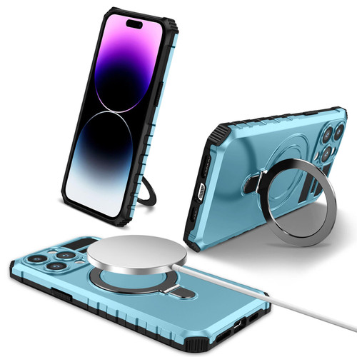 Hybrid Armor Case with MagSafe Ring Stand for iPhone 15 Plus - Sky Blue