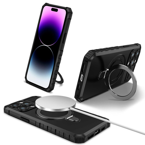 Hybrid Armor Case with MagSafe Ring Stand for iPhone 15 - Black