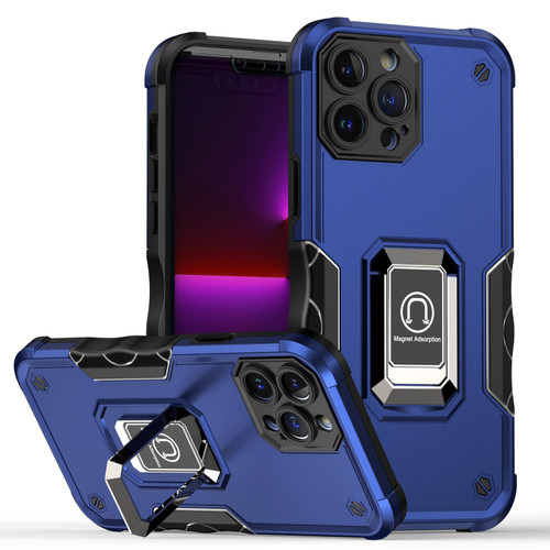 Military Grade Shockproof Hybrid Armor Case with Ring Grip for iPhone 15 Pro - Blue