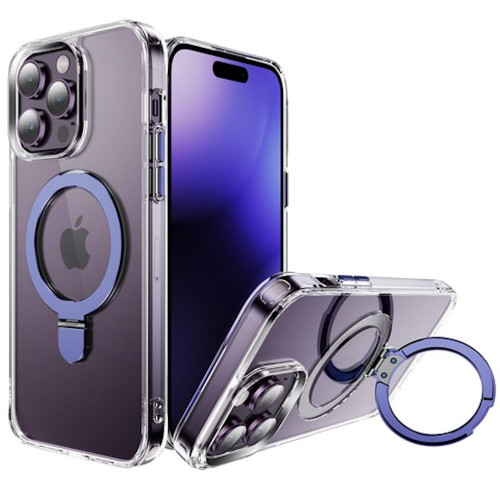 HD Transparent Case with MagSafe Kickstand Ring Holder for iPhone 15 Pro Max - Purple