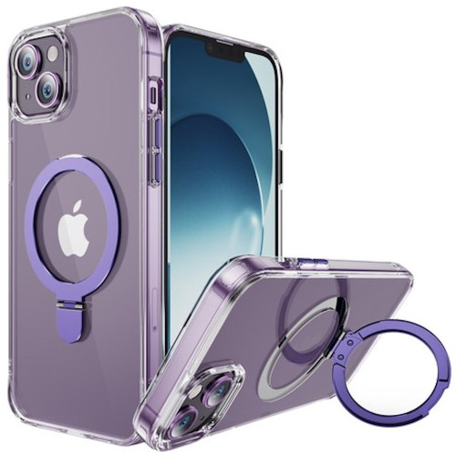 HD Transparent Case with MagSafe Kickstand Ring Holder for iPhone 15 Plus - Purple