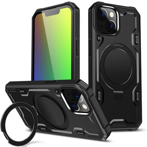 Advanced Armor Case with MagSafe Ring Stand for iPhone 15 Plus - Black