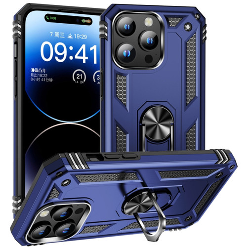 Military Grade Hybrid Case with Ring Grip for iPhone 15 Pro - Blue