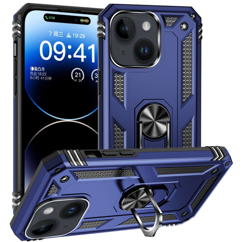 Military Grade Hybrid Case with Ring Grip for iPhone 15 Plus - Blue