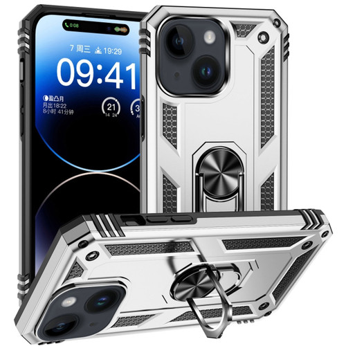 Military Grade Hybrid Case with Ring Grip for iPhone 15 - Silver