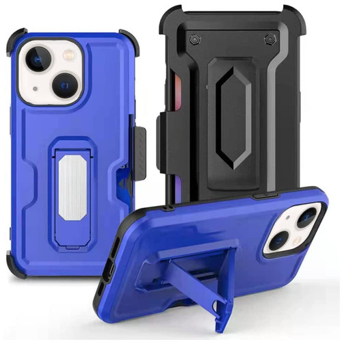 Ultra Rugged Hybrid Kickstand Case with Card Slot and Belt Clip Holster for iPhone 15 - Blue
