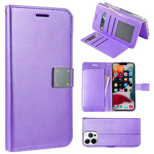 Extra Series Essential Leather Wallet Stand Case for iPhone 15 Pro Max - Purple