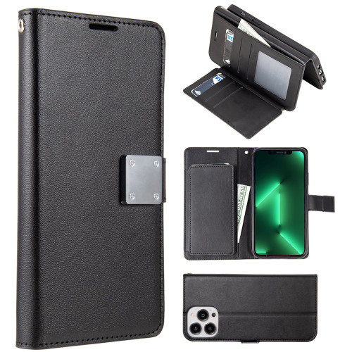 Extra Series Essential Leather Wallet Stand Case for iPhone 15 Pro - Black