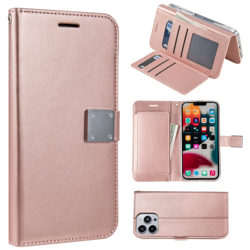 Extra Series Essential Leather Wallet Stand Case for iPhone 15 Pro - Rose Gold