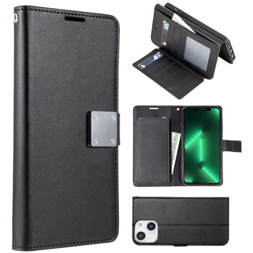 Extra Series Essential Leather Wallet Stand Case for iPhone 15 Plus - Black