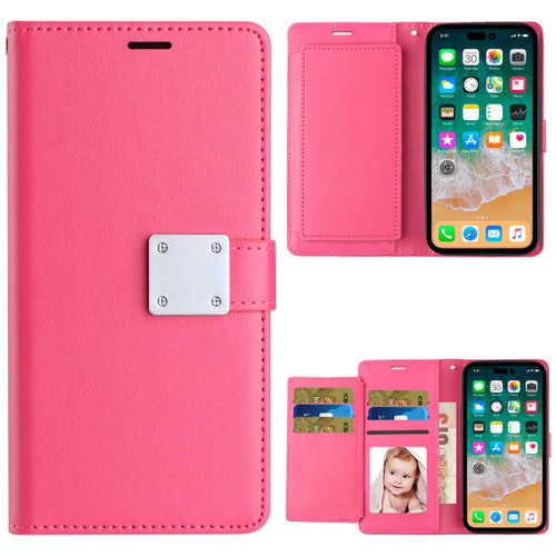 Extra Series Essential Leather Wallet Stand Case for iPhone 15 - Pink